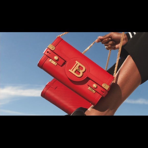 New Balmain Red leather pouch on chain - Picture 4 of 4